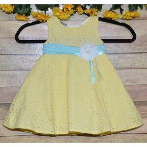 NWT Blueberi Boulevard Girls 12M Yellow Eyelet Lace Dress Plaid Belt with Daisy